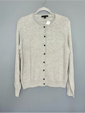 Ann Taylor Cardigan Sweater Womens L Gray Crew Neck Button Front Soft Knit Layer
